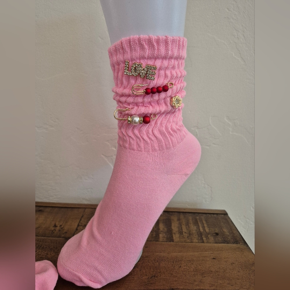 Jeweled Charm Slouch Scrunch socks NEW